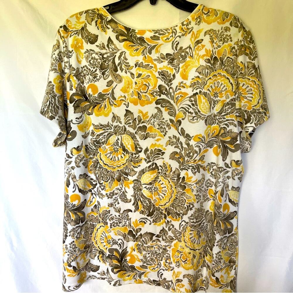Karen‎ Scott Yellow Floral Paisley Short Sleeve Scoop Neck Top Womens Size XXL - Picture 2 of 5